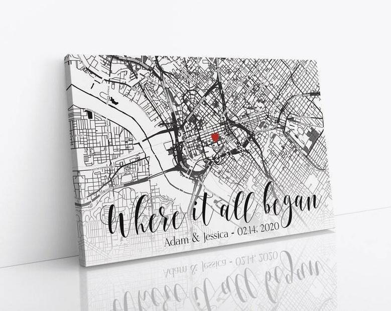 Personalized Where We Met Map Canvas For Couples - Engagement & Christmas Gift Idea