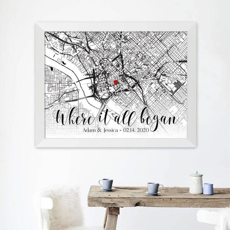 Personalized Where We Met Map Canvas For Couples - Engagement & Christmas Gift Idea