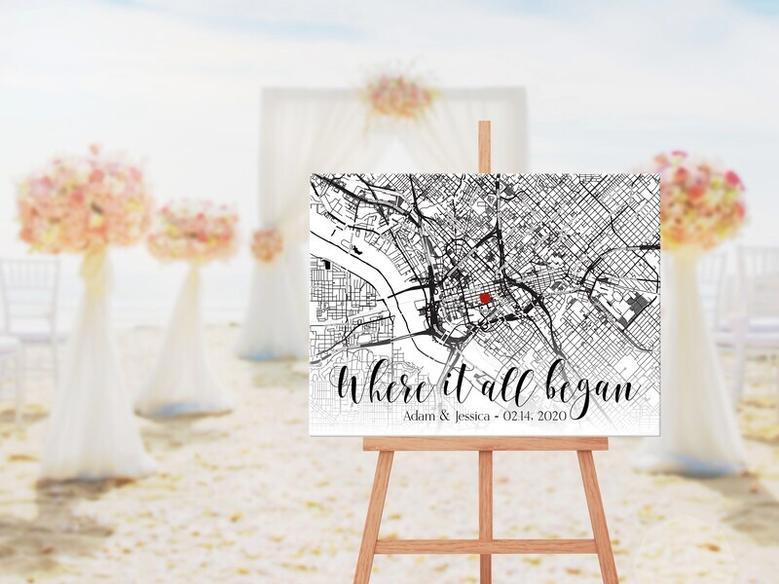 Personalized Where We Met Map Canvas For Couples - Engagement & Christmas Gift Idea