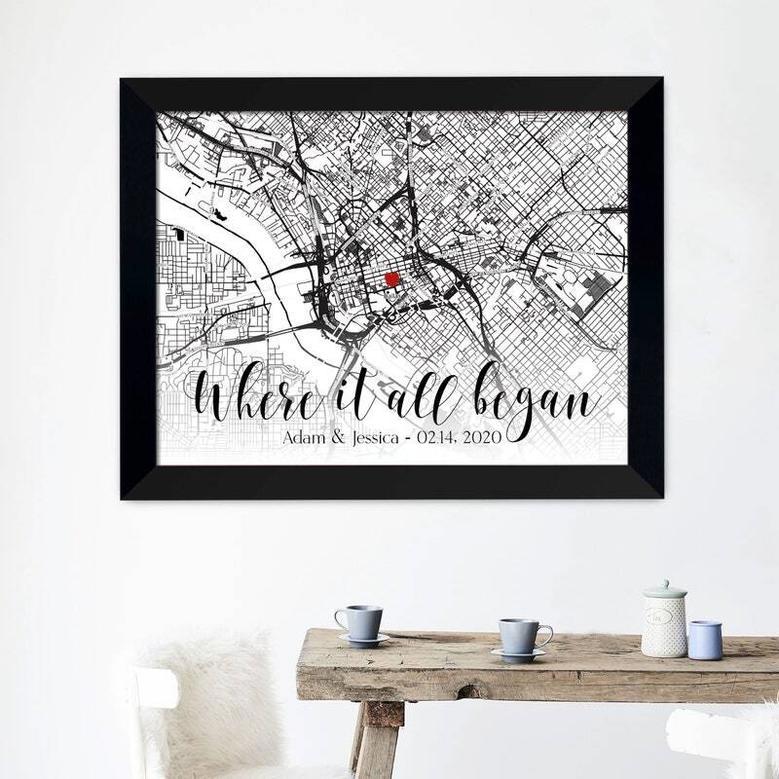 Personalized Where We Met Map Canvas For Couples - Engagement & Christmas Gift Idea