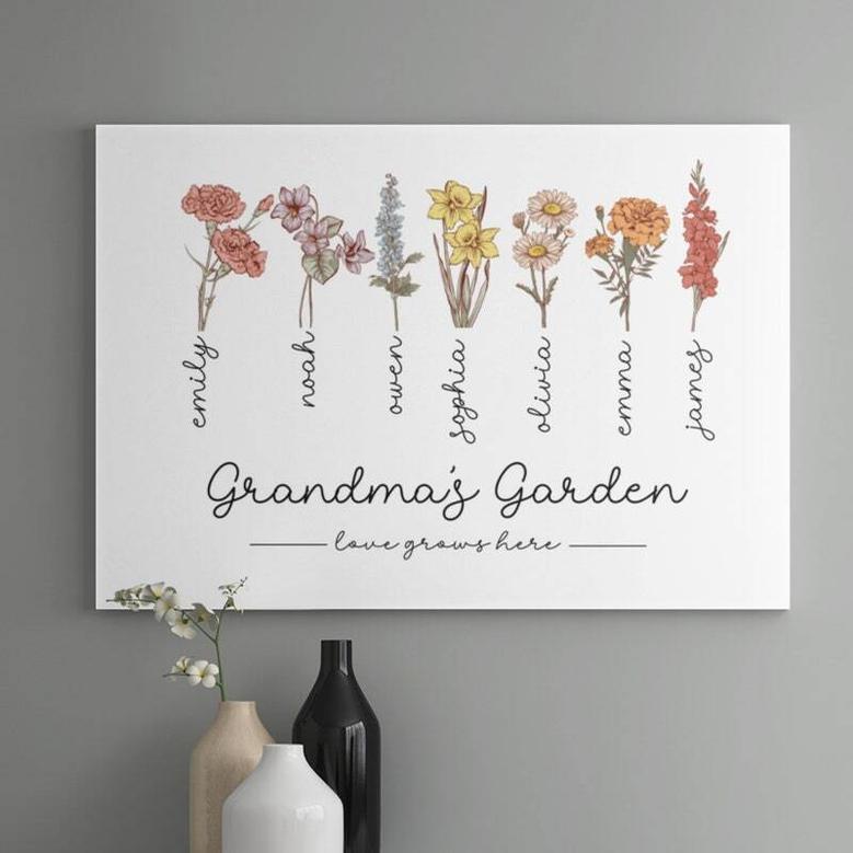 Personalized Grandma's Garden Birth Flower Canvas - Mother's Day & Christmas Gift