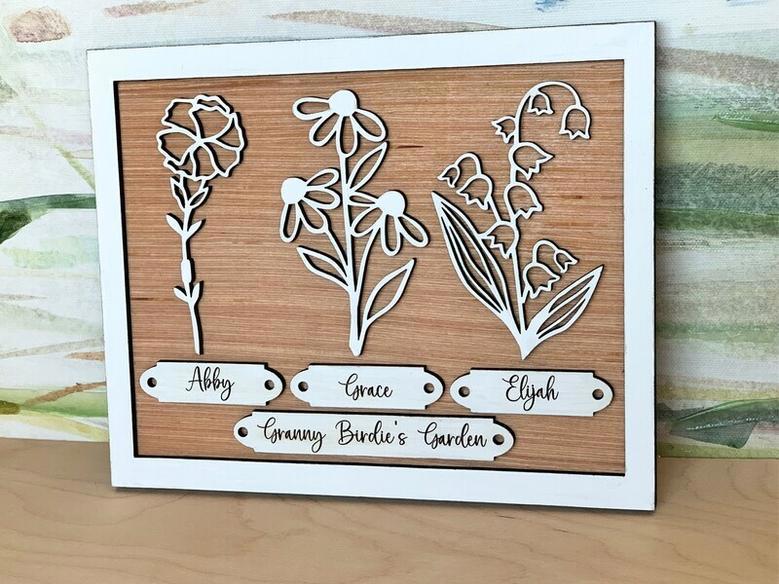 Grandma's Garden Wood Sign For Mother's Day Floral Gift - Custom Family Birth Flowers