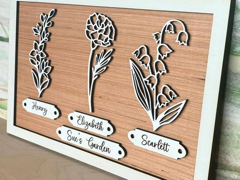 Grandma's Garden Wood Sign For Mother's Day Floral Gift - Custom Family Birth Flowers