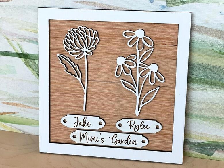 Grandma's Garden Wood Sign For Mother's Day Floral Gift - Custom Family Birth Flowers