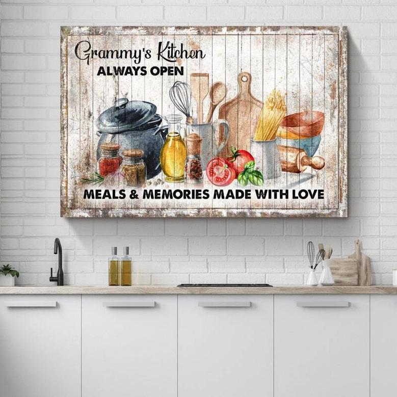 Personalized Grandma Kitchen Art Canvas - Rustic Farmhouse Quote For Grammy's Kitchen Decor