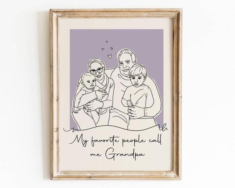 Personalized Grandpa Line Drawing Canvas - Thoughtful Father's Day Gift For Grandpas & Kids