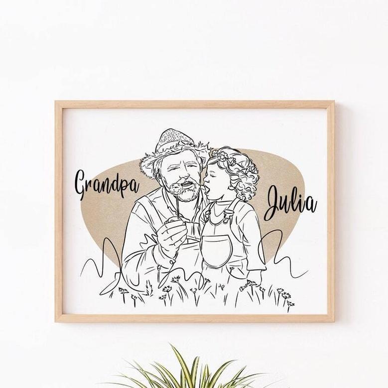 Heartfelt Grandpa Line Drawing Portrait Canvas - Personalized Christmas & Birthday Gift For Grandfather