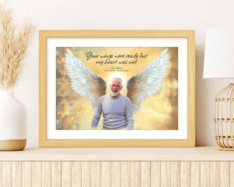 In Loving Memory Canvas Art For Grandpa - Bereavement Sympathy Gift With Custom Angel Wings Design