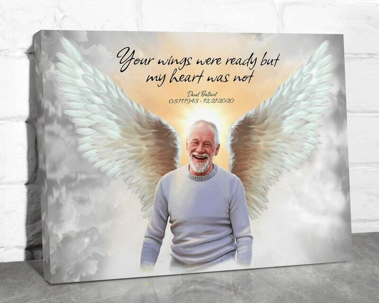 In Loving Memory Canvas Art For Grandpa - Bereavement Sympathy Gift With Custom Angel Wings Design