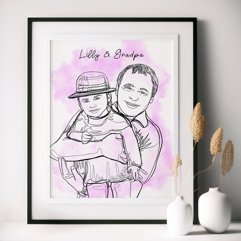 Grandpa's Love - Custom Faceless Line Art Canvas Birthday Gift