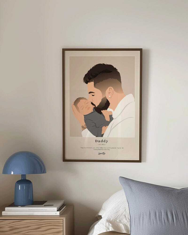 Fatherhood canvas wall art in a minimalist typographic style, personalized with names, Father's Day gift for living room