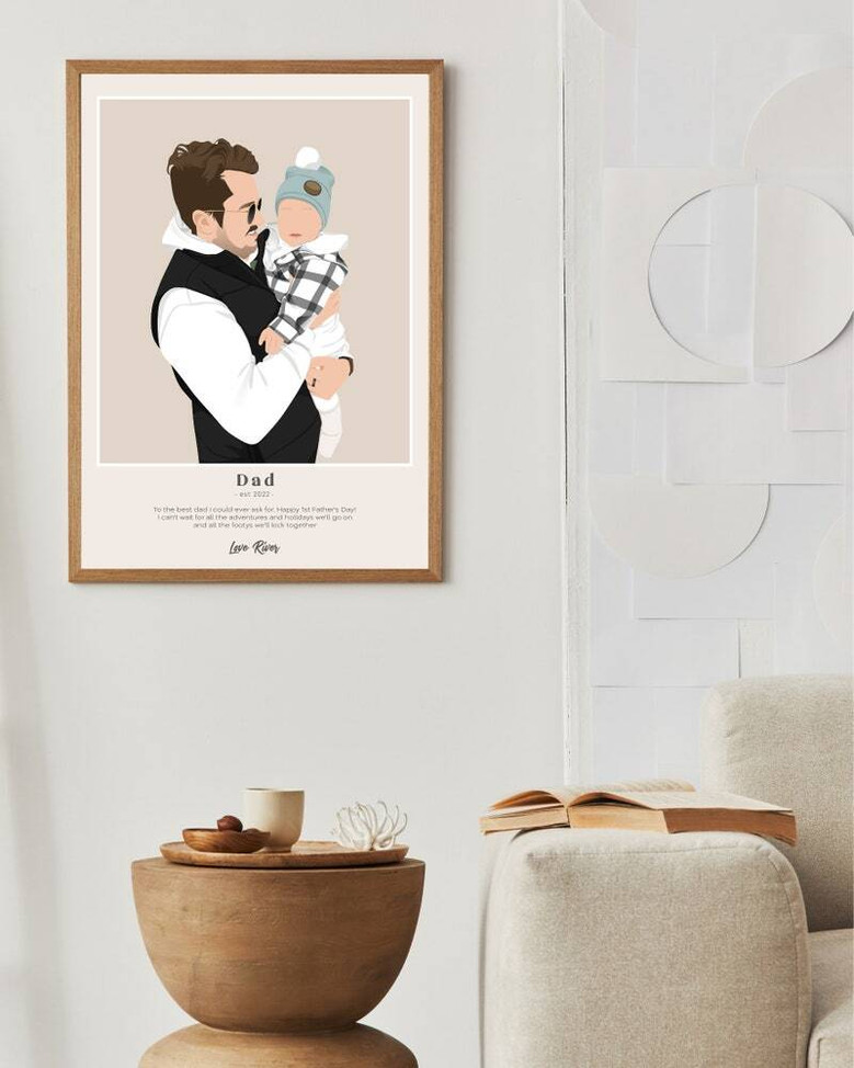 Fatherhood canvas, minimalist dad wall art that can be personalized with names, Father's Day gift for the living room