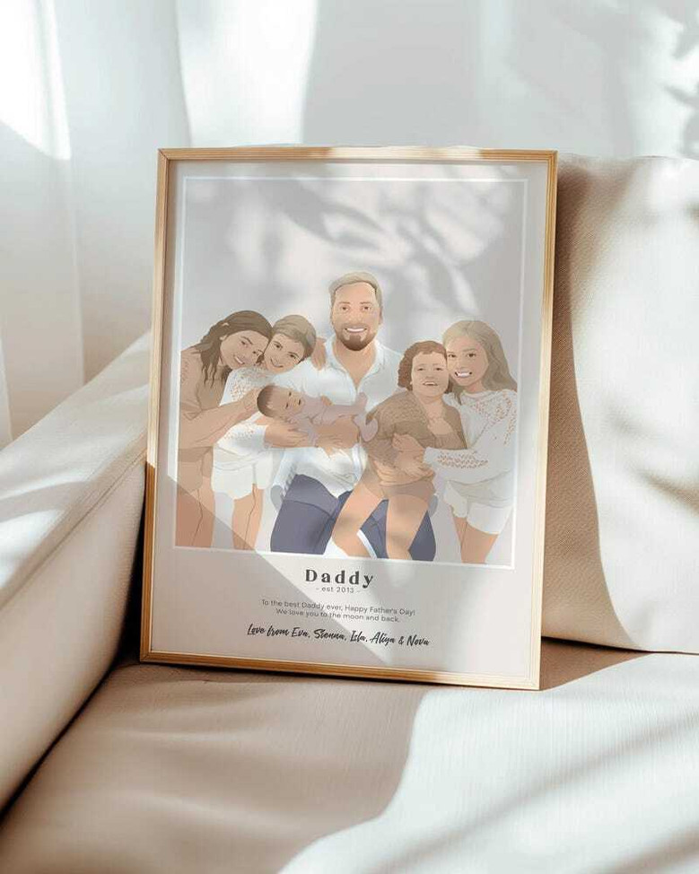 Fatherhood canvas wall decor, minimalist dad art customized with names and date, Father's Day gift for a living room wall