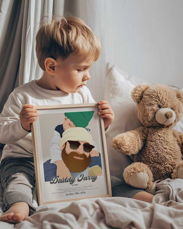 Fatherhood canvas art, minimalist dad wall decor personalized with names and date, Father's Day gift for the living room