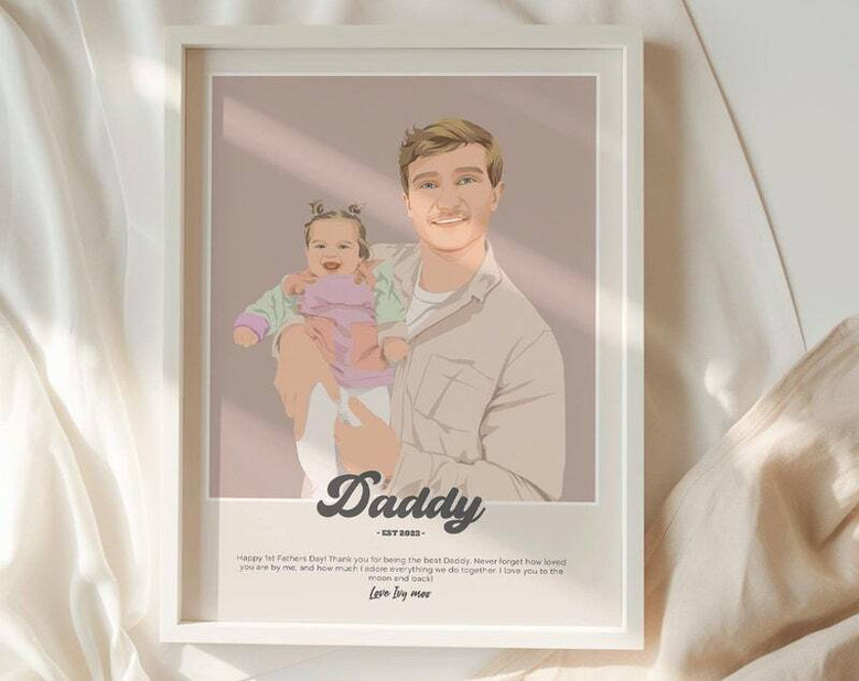 Fatherhood canvas wall art, minimalist dad design with custom names or dates, Father's Day gift for living room decor