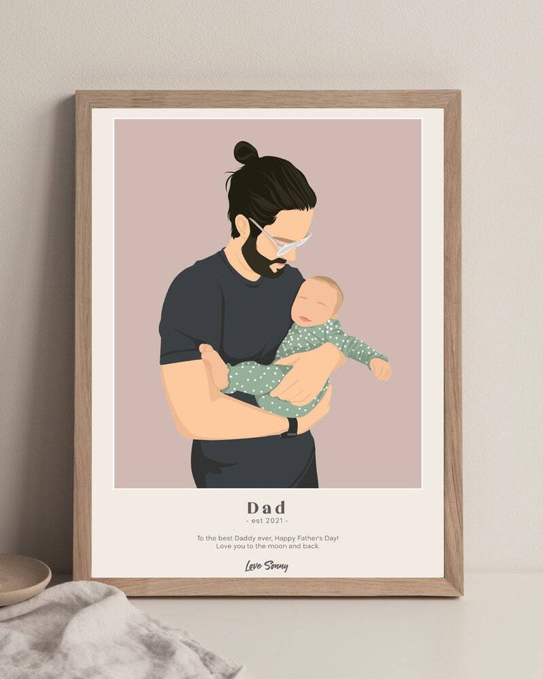 Fatherhood canvas print, minimalist dad art with custom family name and date, Father's Day gift for living room walls