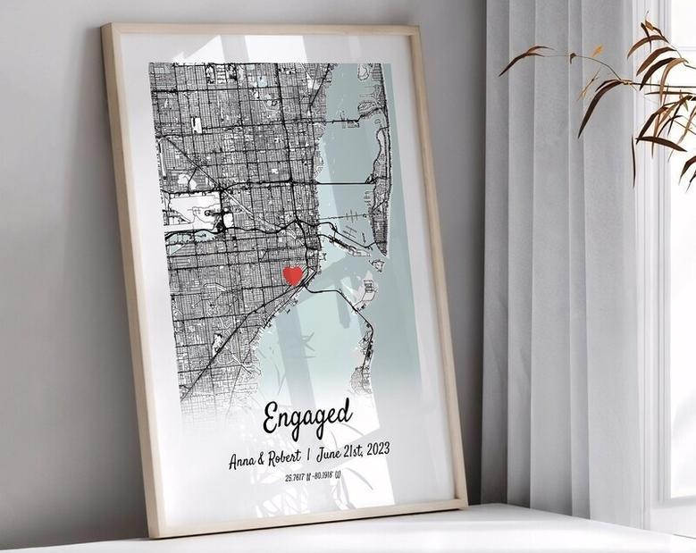 Thoughtful Engagement Gift Canvas With Custom Map For Newly Engaged Couple - Personalized Wedding DéCor