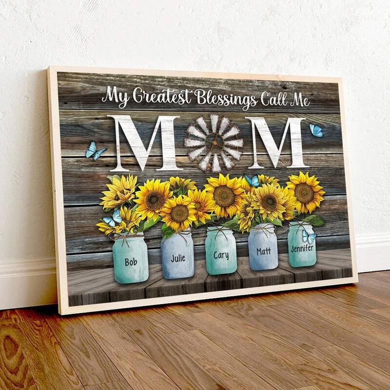 Personalized Gift For Mom My Greatest Blessings Call Me Mom Canvas Wall Art