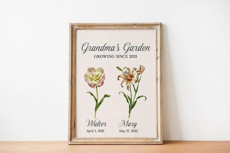 Thoughtful Grandma's Garden Canvas - Birth Month Flower Art For Mother's Day Gift From Grandkids