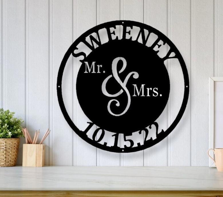 Custom Mr And Mrs Metal Sign For Weddings And Anniversaries - Personalized Date Wall Art For Couples