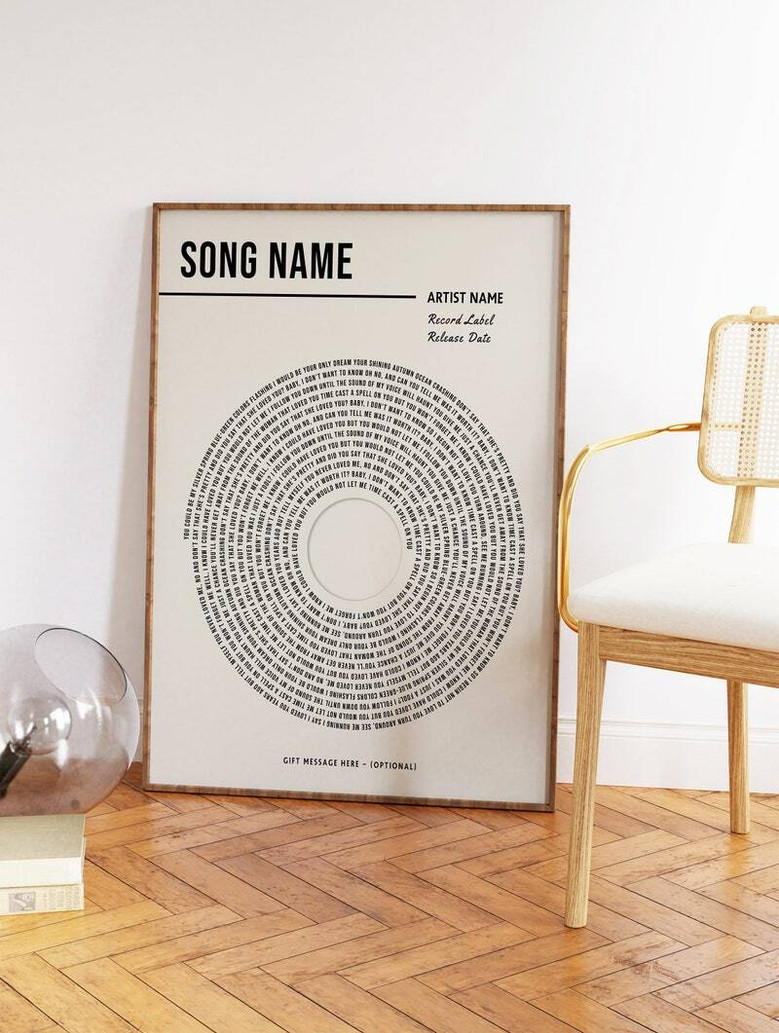 Music canvas with personalized song lyrics, names and date; portrait orientation, wedding gift for living room decor