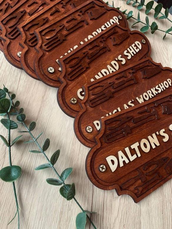 Personalized Dad Workshop Wood Sign - Rustic Plaque For Garage Or Shed, Fathers Day Gift For Him