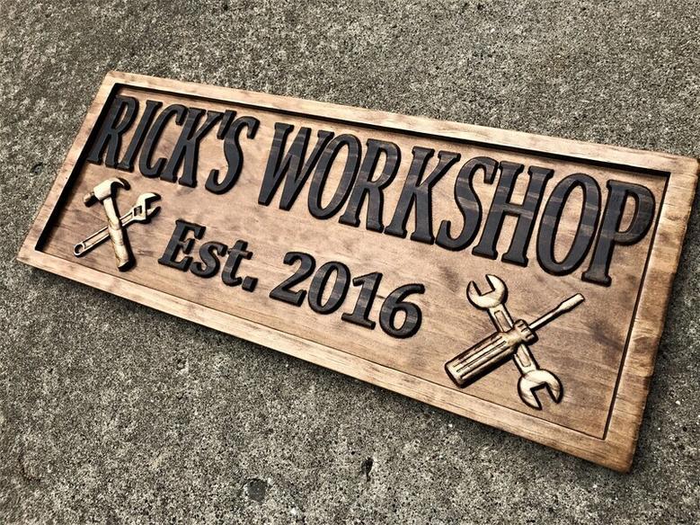 Personalized Dad Workshop Wooden Sign Gift For Him Father's Day, Man Cave Or Garage Decor