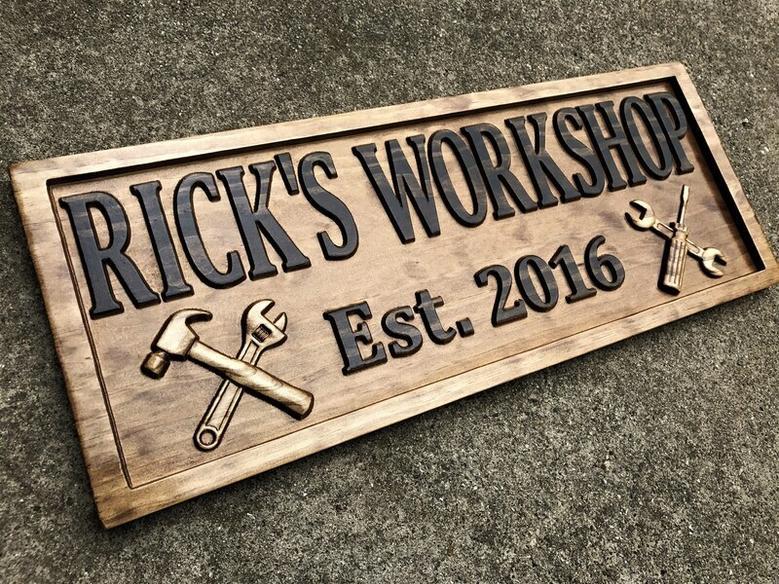 Personalized Dad Workshop Wooden Sign Gift For Him Father's Day, Man Cave Or Garage Decor