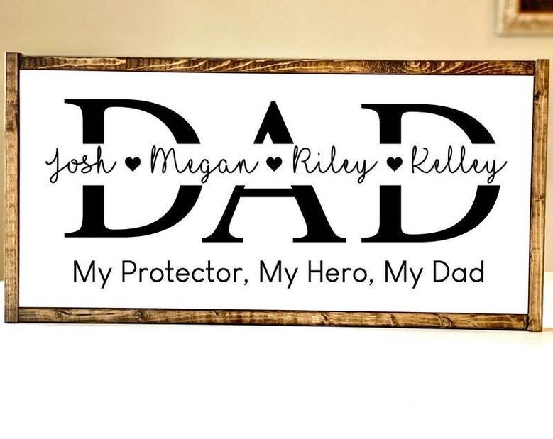 Personalized Dad Hero Wooden Sign For Father's Day - Custom Kids Names Gift