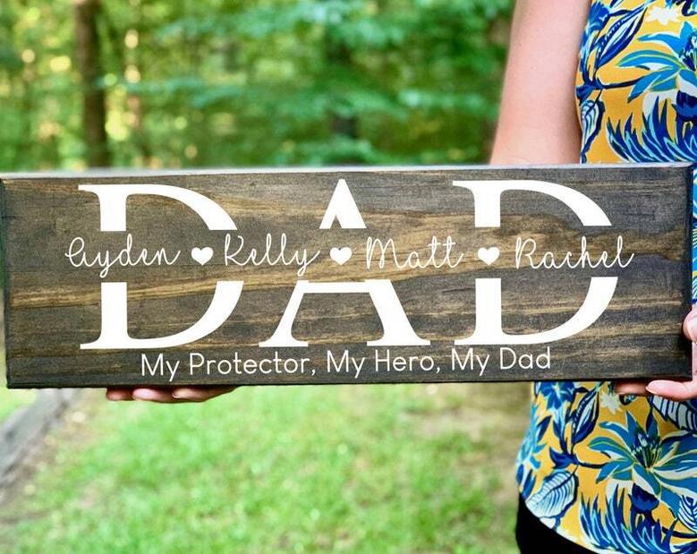 Personalized Dad Hero Wooden Sign For Father's Day - Custom Kids Names Gift