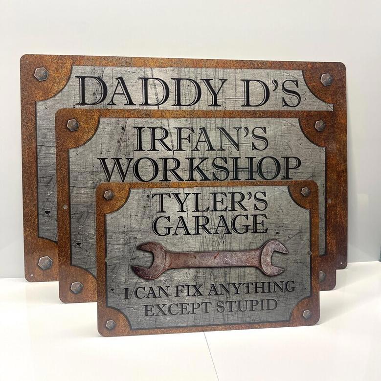 Personalized Funny Dad Metal Garage Sign For Workshop With Rust Steel Design