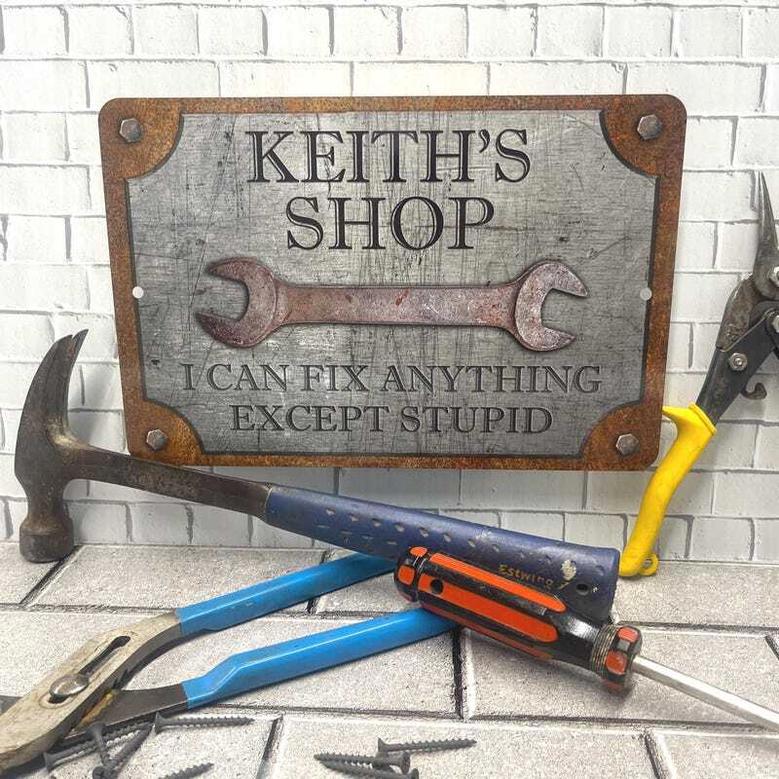 Personalized Funny Dad Metal Garage Sign For Workshop With Rust Steel Design