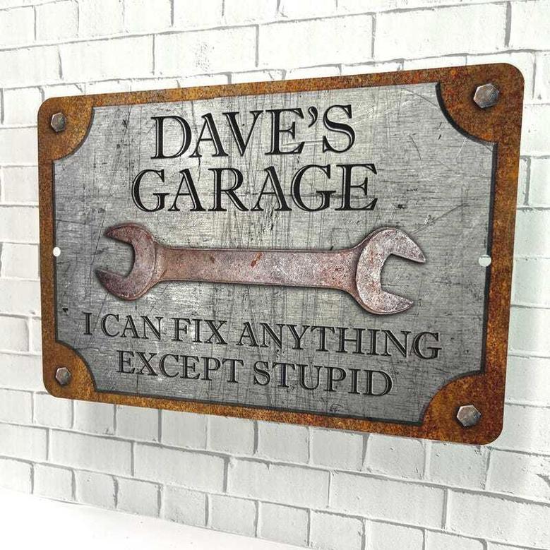 Personalized Funny Dad Metal Garage Sign For Workshop With Rust Steel Design