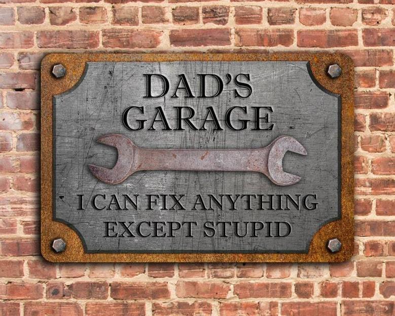 Personalized Funny Dad Metal Garage Sign For Workshop With Rust Steel Design