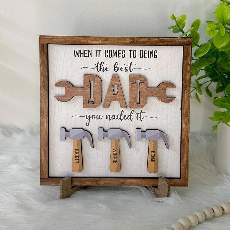 Personalized Funny Dad Wood Sign For Father's Day Gift - Custom Family Sign With Kids' Names