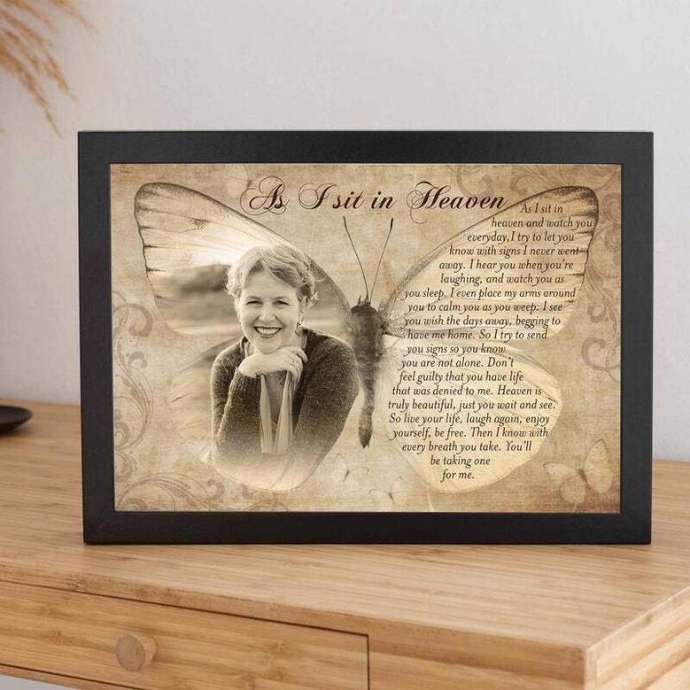 Mother In Heaven Canvas - Personalized Butterfly Memorial For Mom's Passing With 'As I Sit In Heaven' Poem