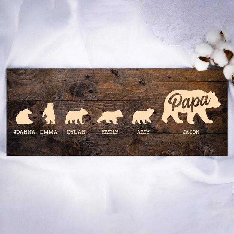 Personalized Papa Bear Wall Decor For Dad's Birthday From Daughter Or Wife - Rustic Wood Sign