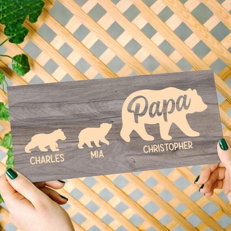 Personalized Papa Bear Wall Decor For Dad's Birthday From Daughter Or Wife - Rustic Wood Sign