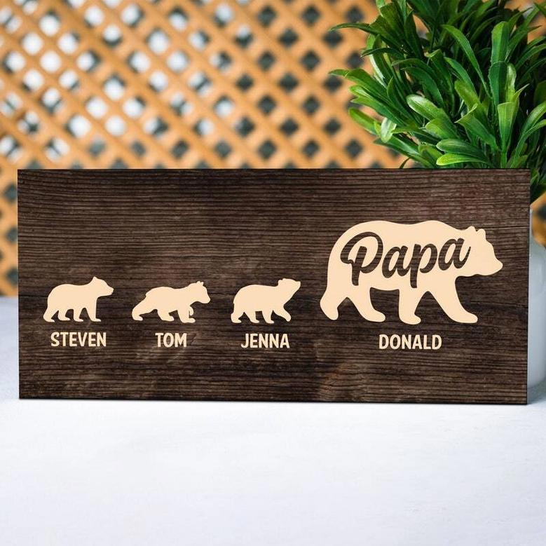 Personalized Papa Bear Wall Decor For Dad's Birthday From Daughter Or Wife - Rustic Wood Sign