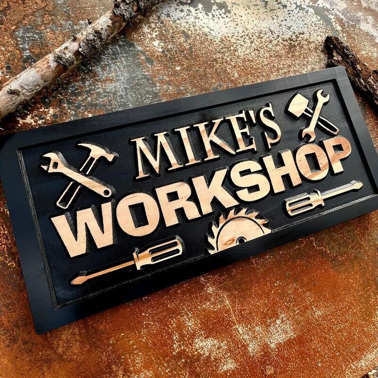 Custom Dad Workshop Name Sign - Perfect Father's Day Or Birthday Gift For His Garage Or Man Cave Decor