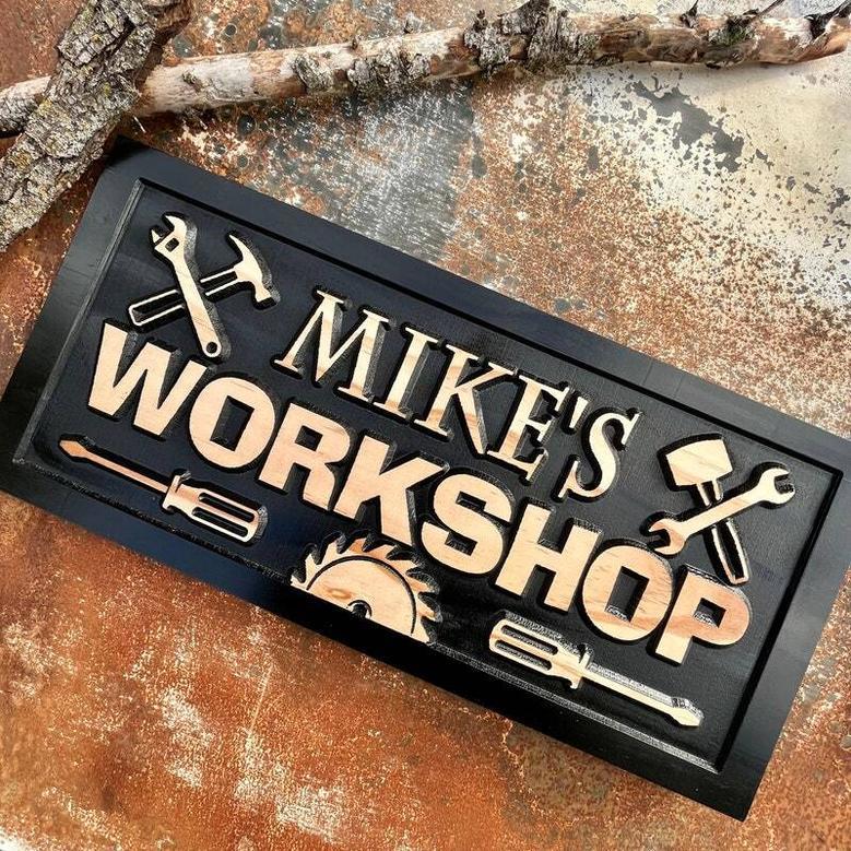 Custom Dad Workshop Name Sign - Perfect Father's Day Or Birthday Gift For His Garage Or Man Cave Decor