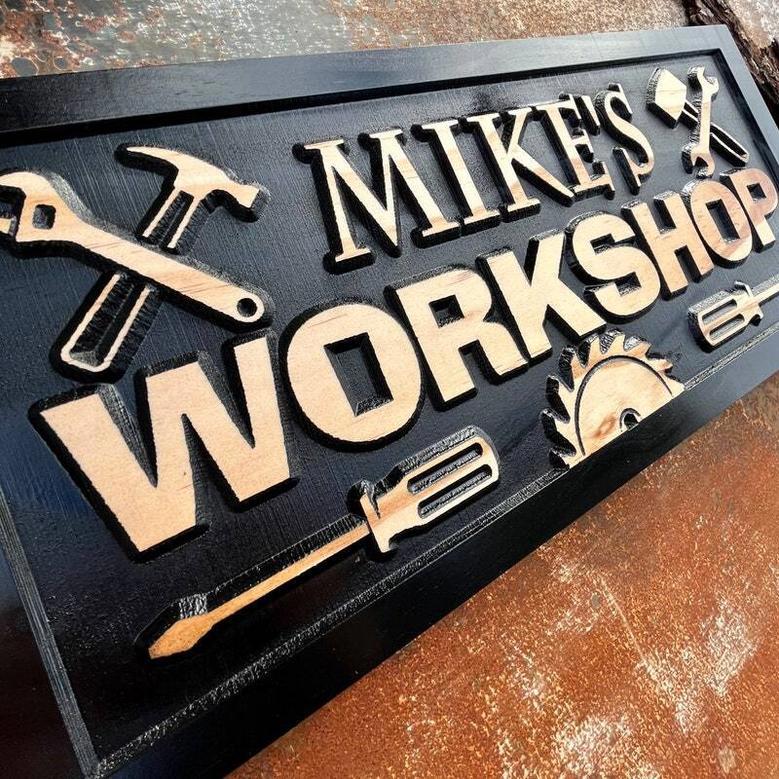 Custom Dad Workshop Name Sign - Perfect Father's Day Or Birthday Gift For His Garage Or Man Cave Decor