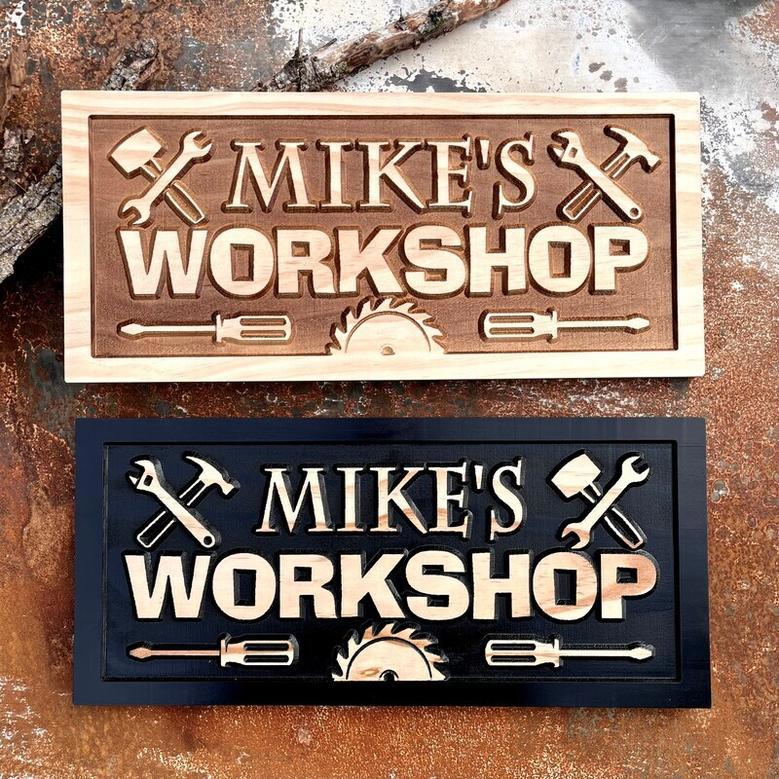 Custom Dad Workshop Name Sign - Perfect Father's Day Or Birthday Gift For His Garage Or Man Cave Decor