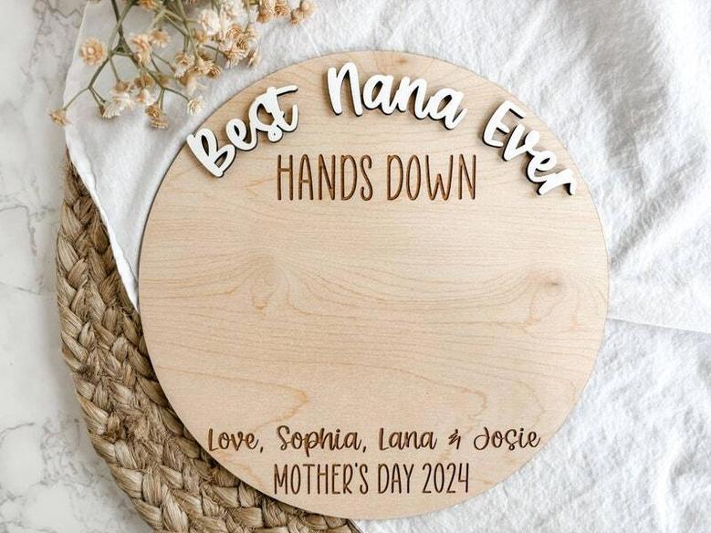 Heartfelt Handprint Wood Sign For Mom - Personalized Mothers Day Gift - Hand Down Best Mom For Grandma And First Mothers Day