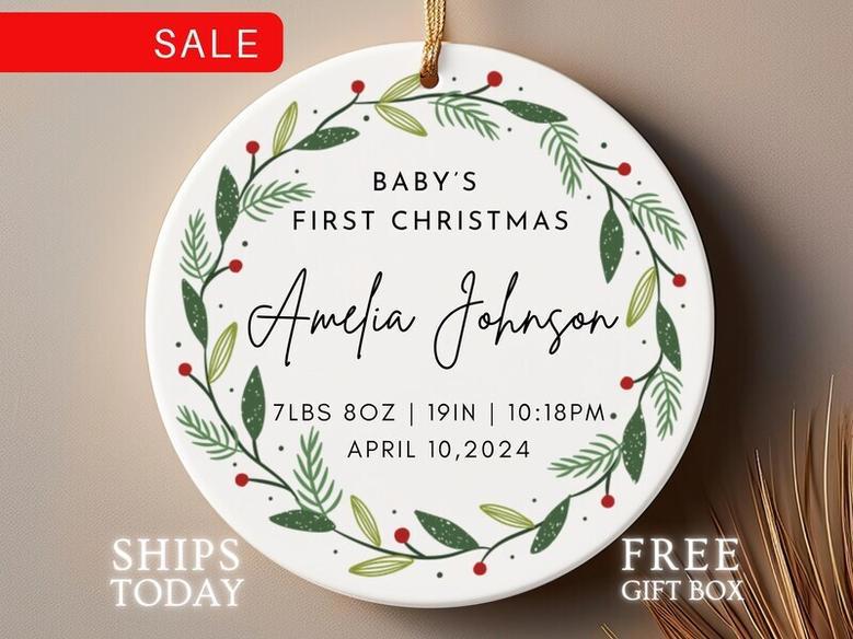 Personalized Baby 1st Christmas Ornament 2024 | Custom Baby Name Gift And Keepsake For Newborn's First Holiday Celebration