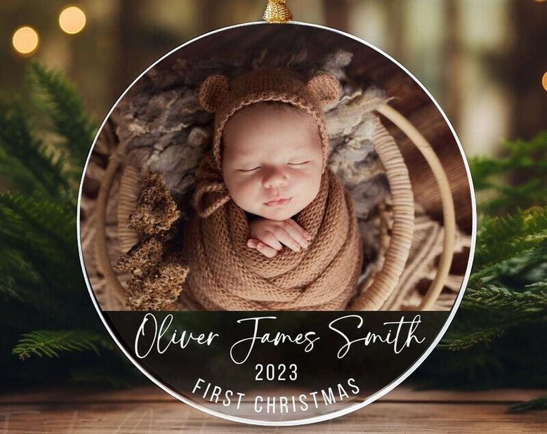 Personalized Baby 1st Christmas Photo Ornament 2023 - Heartfelt Holiday Keepsake