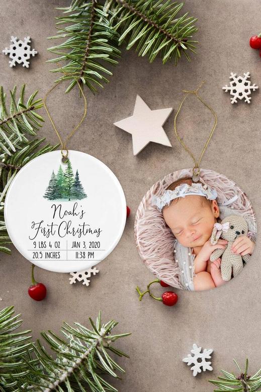 Personalized Baby's First Christmas Ornament Holiday Milestone Keepsake With Birth Stats