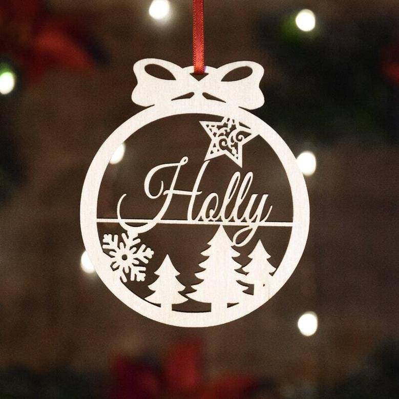 Personalized Christmas Ornament Laser Cut For Holiday Decor Made In USA Custom Name Gift Tag Bauble