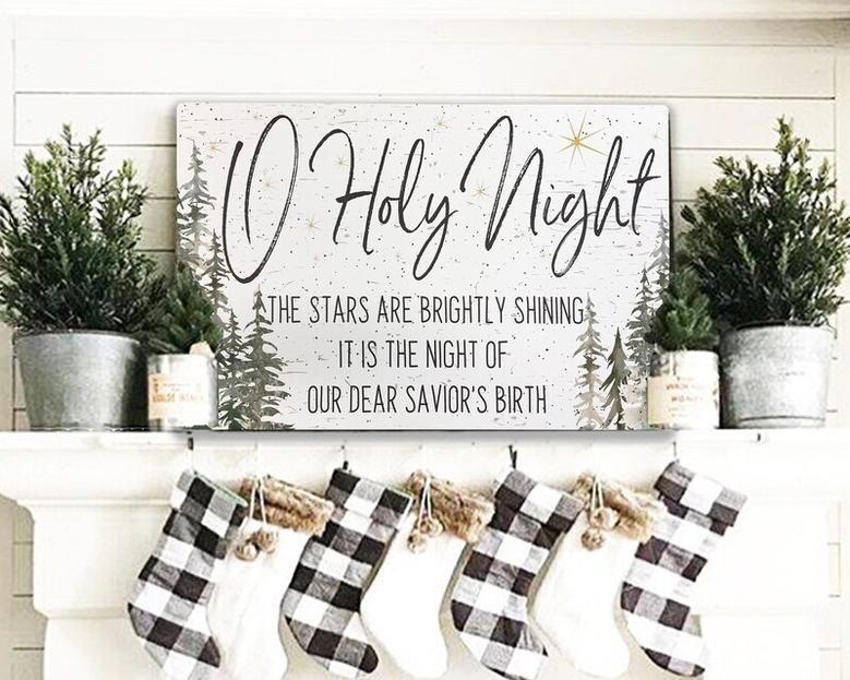 O Holy Night Christian Canvas For Farmhouse Christmas Mantel Decoration