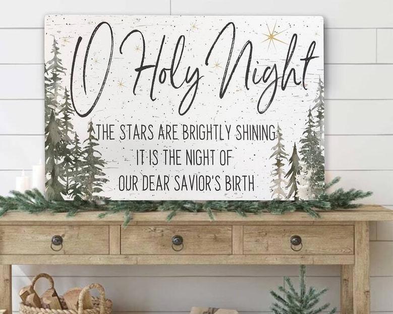 O Holy Night Christian Canvas For Farmhouse Christmas Mantel Decoration